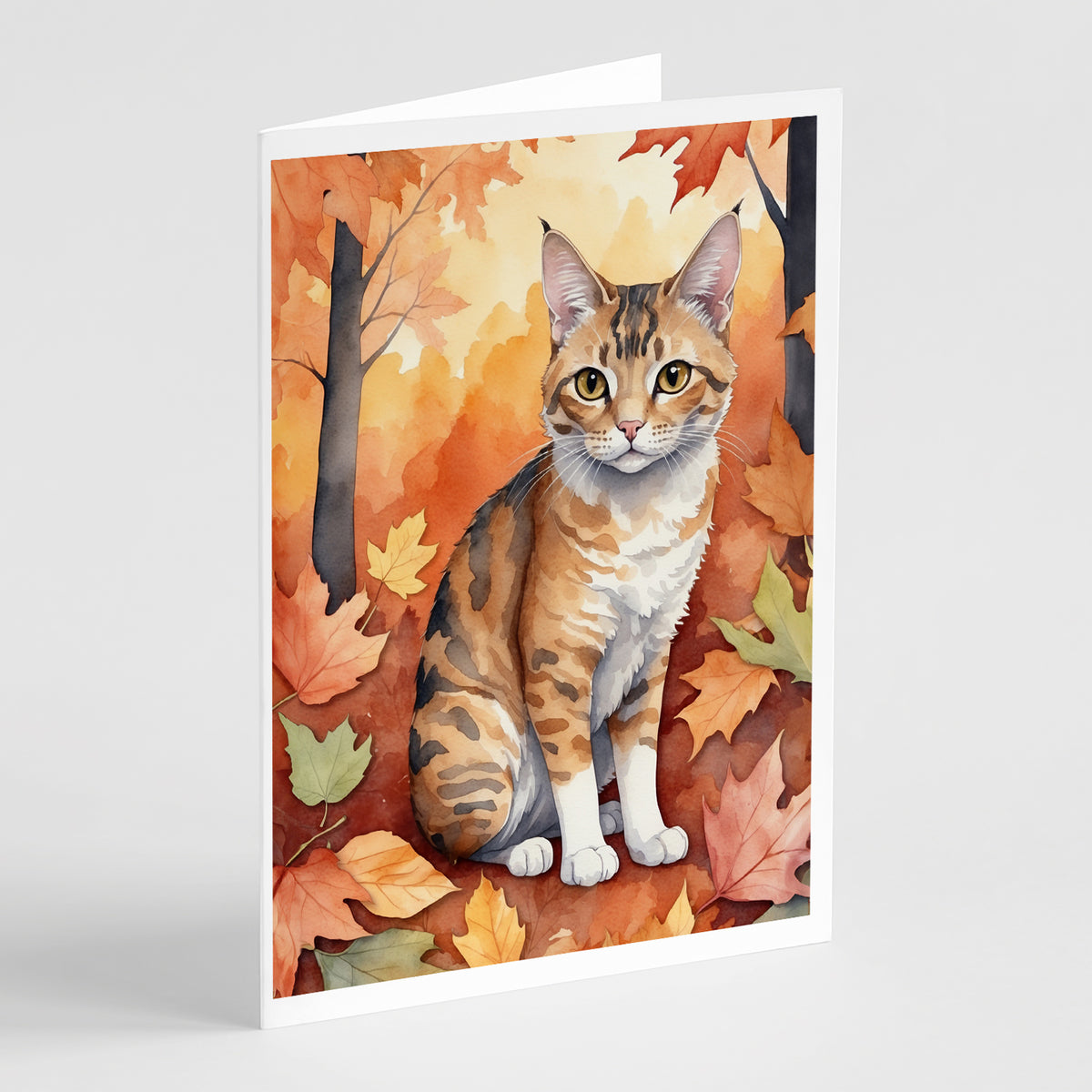 Caroline's Treasures Oregon Rex Cat in Fall Leaves Greeting Cards Pack of 8 Blank Cards with Envelopes Whimsical A7