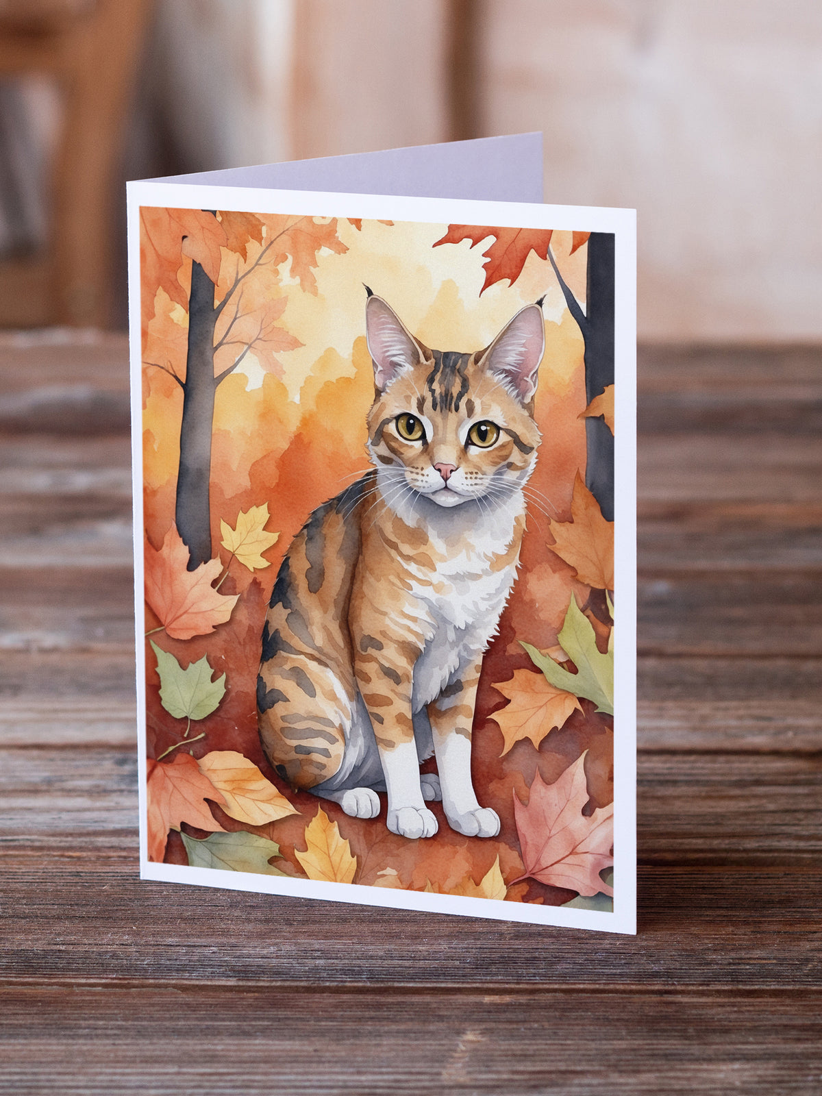 Caroline's Treasures Oregon Rex Cat in Fall Leaves Greeting Cards Pack of 8 Blank Cards with Envelopes Whimsical A7 - image 2
