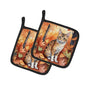 Caroline's Treasures Oregon Rex Cat in Fall Leaves Pair of Pot Holders Kitchen Heat Resistant Pot Holders Sets Oven Hot