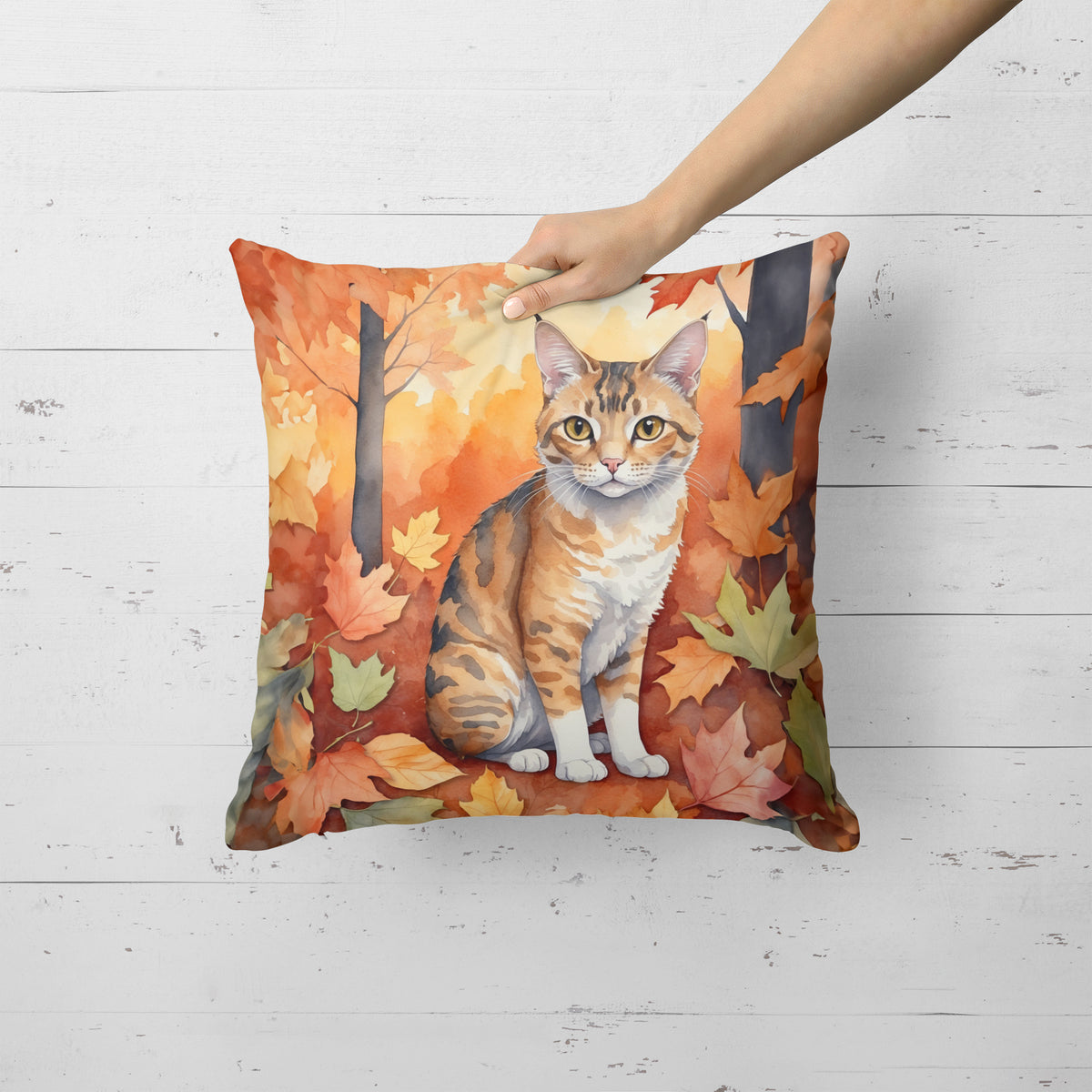 Caroline's Treasures Oregon Rex Cat in Fall Leaves Throw Pillow Machine Washable, Indoor Outdoor Decorative Pillow for - image 2