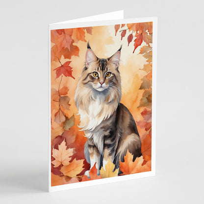 Caroline's Treasures Oriental Longhair Cat in Fall Leaves Greeting Cards Pack of 8 Blank Cards with Envelopes Whimsical