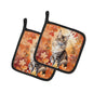 Caroline's Treasures Oriental Longhair Cat in Fall Leaves Pair of Pot Holders Kitchen Heat Resistant Pot Holders Sets