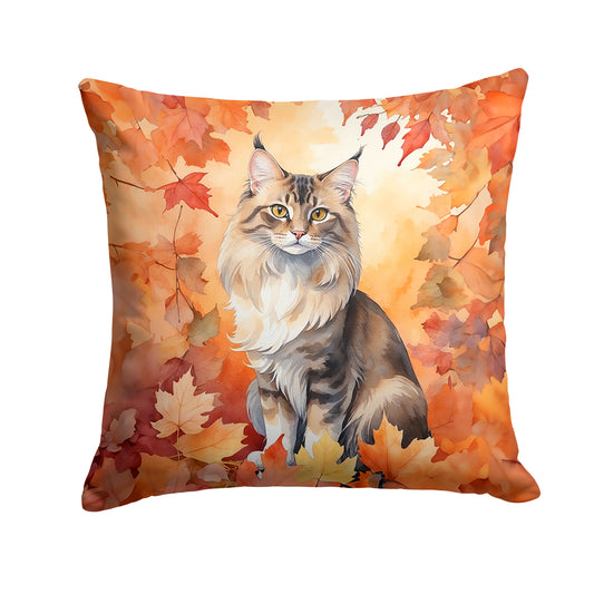 Caroline's Treasures Oriental Longhair Cat in Fall Leaves Throw Pillow Machine Washable, Indoor Outdoor Decorative