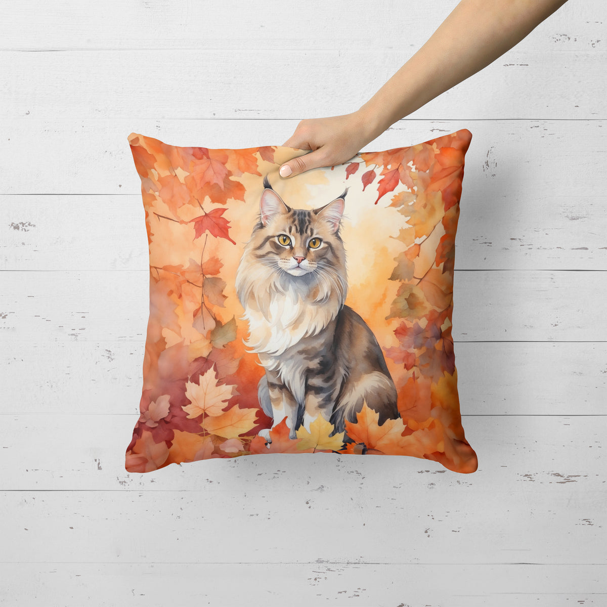 Caroline's Treasures Oriental Longhair Cat in Fall Leaves Throw Pillow Machine Washable, Indoor Outdoor Decorative - image 2