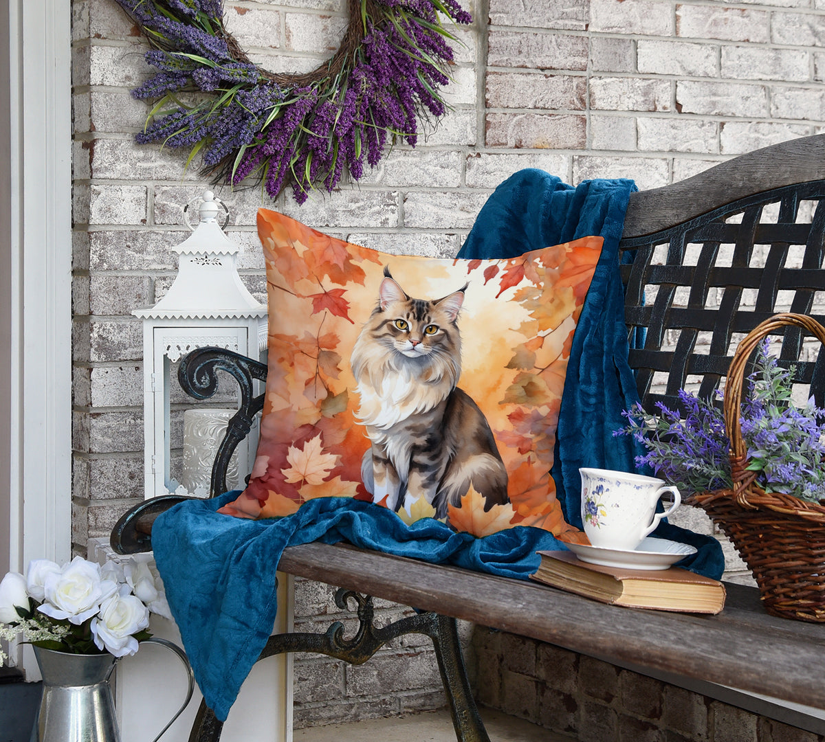 Caroline's Treasures Oriental Longhair Cat in Fall Leaves Throw Pillow Machine Washable, Indoor Outdoor Decorative - image 4