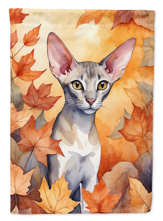 Caroline's Treasures Oriental Shorthair Cat in Fall Leaves House Flag Large Porch Sleeve Pole Decorative Outside Yard