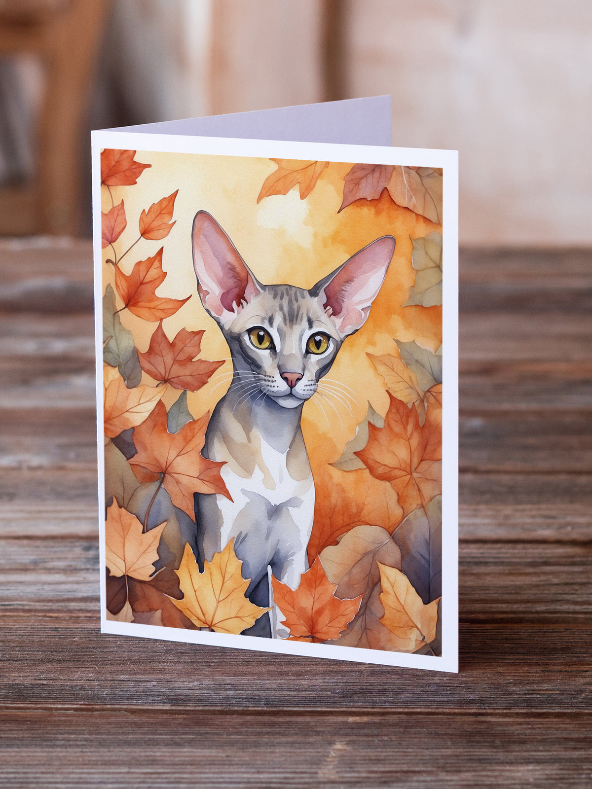 Caroline's Treasures Oriental Shorthair Cat in Fall Leaves Greeting Cards Pack of 8 Blank Cards with Envelopes - image 2