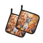 Caroline's Treasures Oriental Shorthair Cat in Fall Leaves Pair of Pot Holders Kitchen Heat Resistant Pot Holders Sets