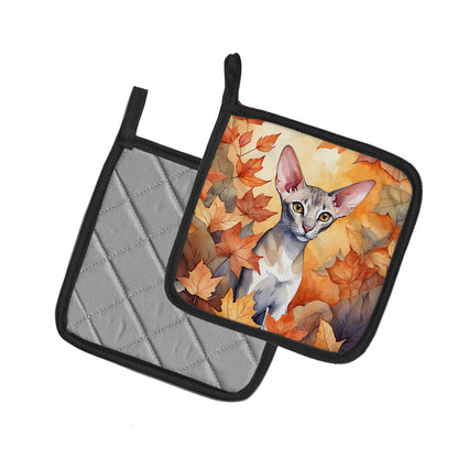 Caroline's Treasures Oriental Shorthair Cat in Fall Leaves Pair of Pot Holders Kitchen Heat Resistant Pot Holders Sets - image 2