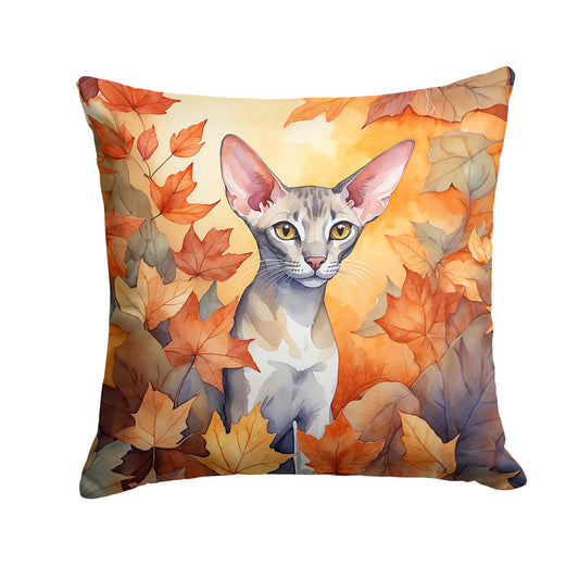 Caroline's Treasures Oriental Shorthair Cat in Fall Leaves Throw Pillow Machine Washable, Indoor Outdoor Decorative