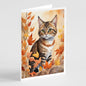 Caroline's Treasures Owyhee Bob Cat in Fall Leaves Greeting Cards Pack of 8 Blank Cards with Envelopes Whimsical A7