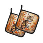 Caroline's Treasures Owyhee Bob Cat in Fall Leaves Pair of Pot Holders Kitchen Heat Resistant Pot Holders Sets Oven Hot