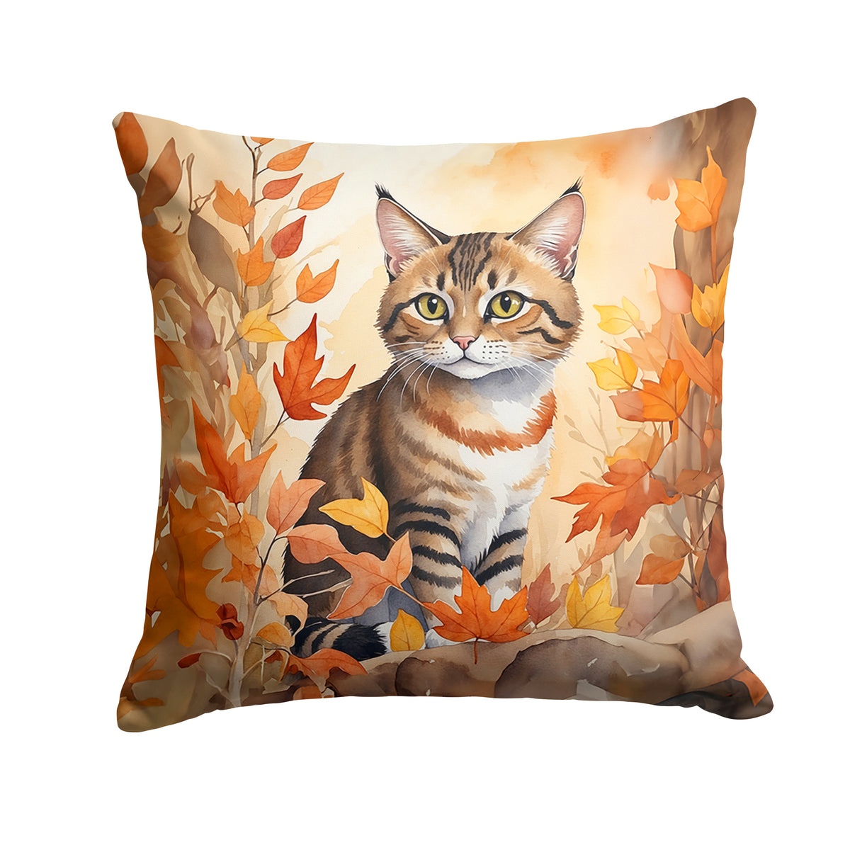 Caroline's Treasures Owyhee Bob Cat in Fall Leaves Throw Pillow Machine Washable, Indoor Outdoor Decorative Pillow for
