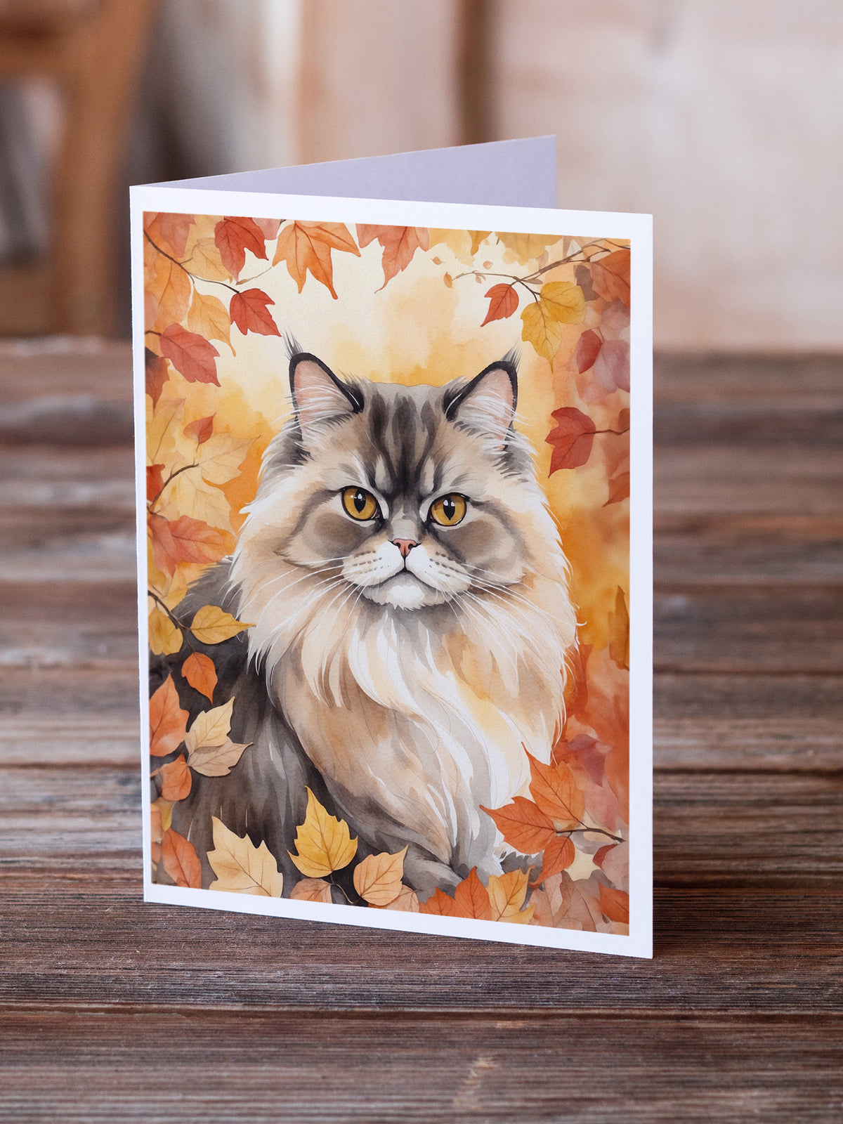 Caroline's Treasures Persian Cat in Fall Leaves Greeting Cards Pack of 8 Blank Cards with Envelopes Whimsical A7 Size - image 2