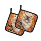 Caroline's Treasures Persian Cat in Fall Leaves Pair of Pot Holders Kitchen Heat Resistant Pot Holders Sets Oven Hot