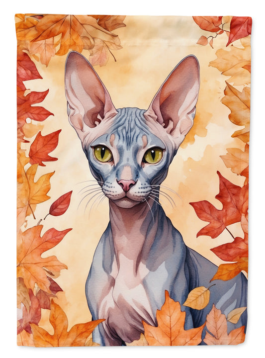 Caroline's Treasures Peterbald Cat in Fall Leaves House Flag Large Porch Sleeve Pole Decorative Outside Yard Banner