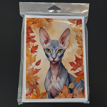 Caroline's Treasures Peterbald Cat in Fall Leaves Greeting Cards Pack of 8 Blank Cards with Envelopes Whimsical A7 Size - image 3