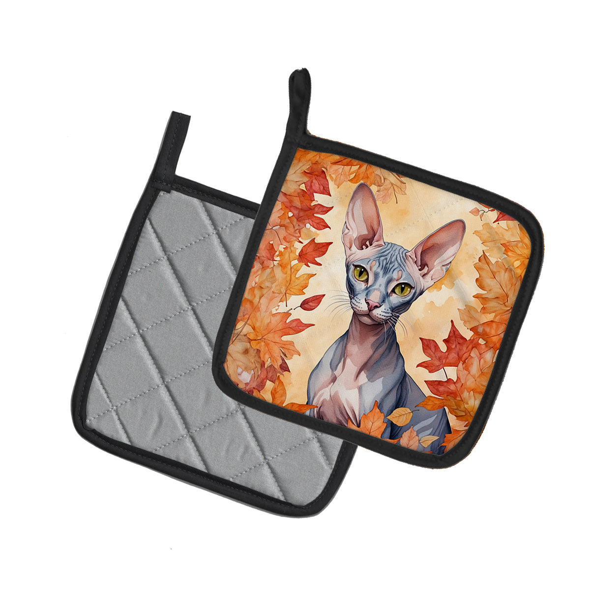 Caroline's Treasures Peterbald Cat in Fall Leaves Pair of Pot Holders Kitchen Heat Resistant Pot Holders Sets Oven Hot - image 2