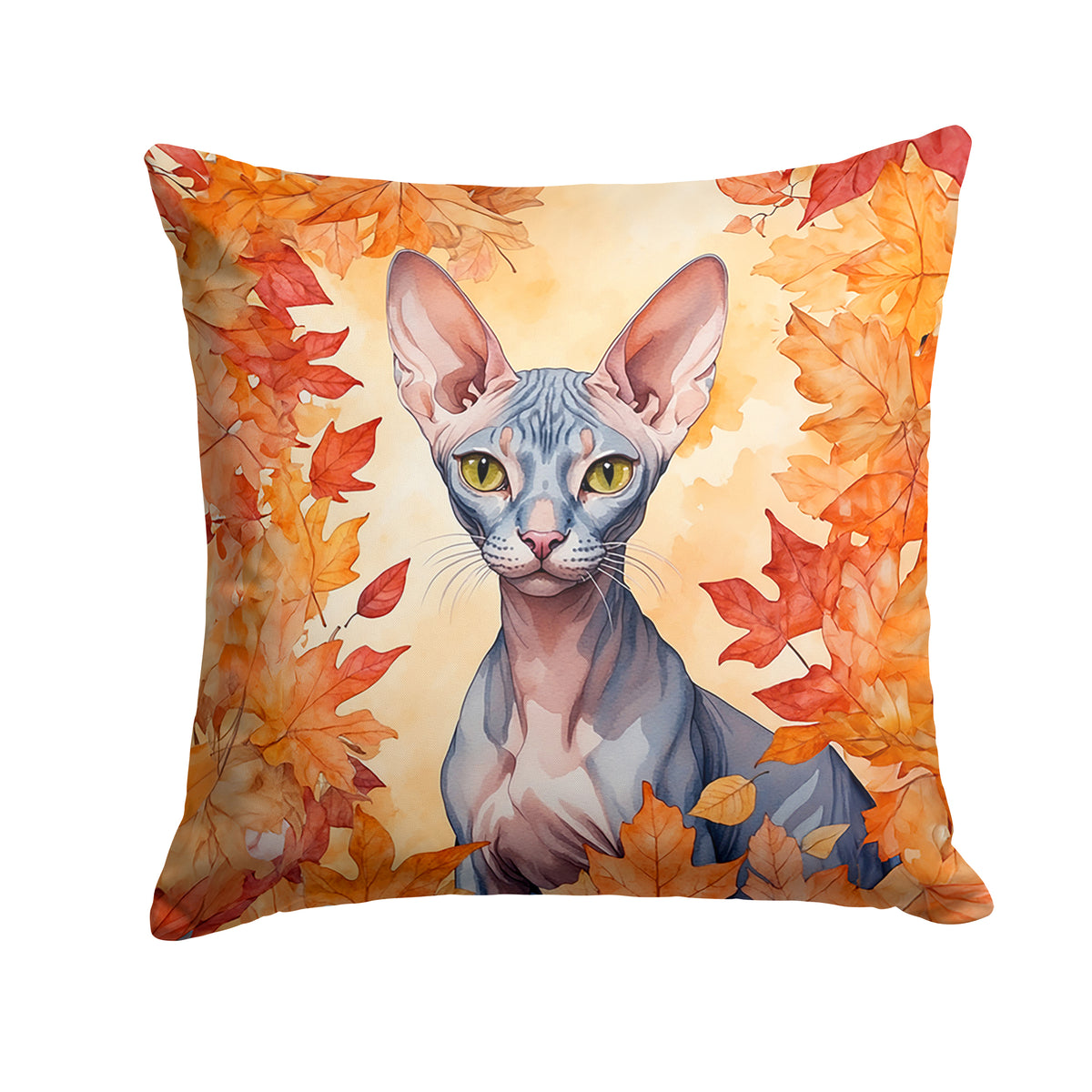 Caroline's Treasures Peterbald Cat in Fall Leaves Throw Pillow Machine Washable, Indoor Outdoor Decorative Pillow for