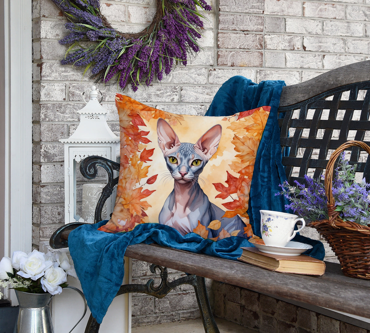 Caroline's Treasures Peterbald Cat in Fall Leaves Throw Pillow Machine Washable, Indoor Outdoor Decorative Pillow for - image 4