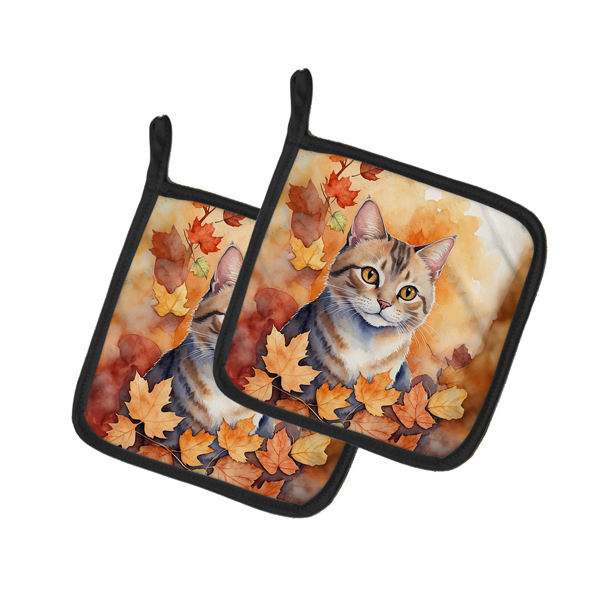 Caroline's Treasures Raas Cat in Fall Leaves Pair of Pot Holders Kitchen Heat Resistant Pot Holders Sets Oven Hot Pads