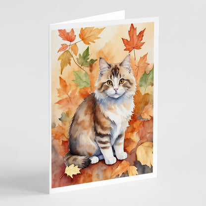 Caroline's Treasures Ragamuffin Cat in Fall Leaves Greeting Cards Pack of 8 Blank Cards with Envelopes Whimsical A7
