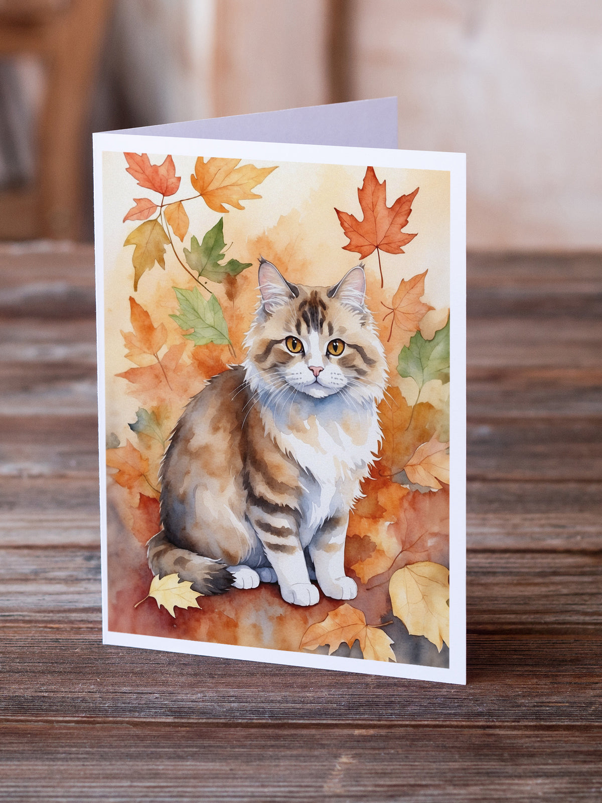 Caroline's Treasures Ragamuffin Cat in Fall Leaves Greeting Cards Pack of 8 Blank Cards with Envelopes Whimsical A7 - image 2