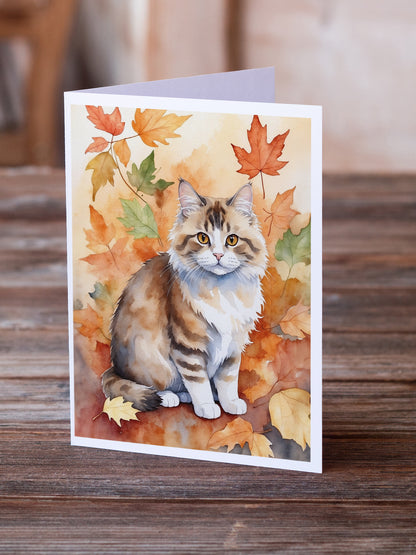 Caroline's Treasures Ragamuffin Cat in Fall Leaves Greeting Cards Pack of 8 Blank Cards with Envelopes Whimsical A7 - image 2