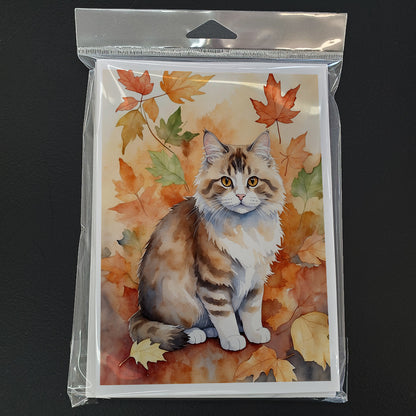 Caroline's Treasures Ragamuffin Cat in Fall Leaves Greeting Cards Pack of 8 Blank Cards with Envelopes Whimsical A7 - image 3
