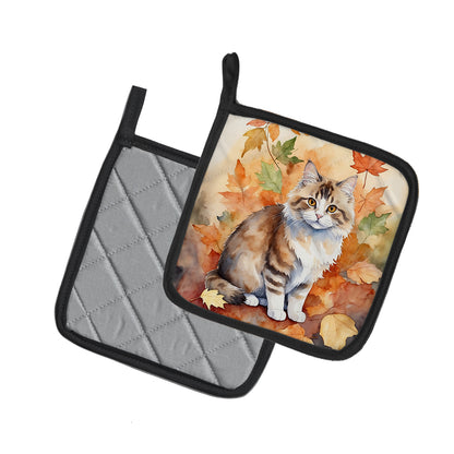 Caroline's Treasures Ragamuffin Cat in Fall Leaves Pair of Pot Holders Kitchen Heat Resistant Pot Holders Sets Oven Hot - image 2