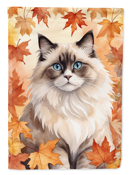 Caroline's Treasures Ragdoll Cat in Fall Leaves House Flag Large Porch Sleeve Pole Decorative Outside Yard Banner