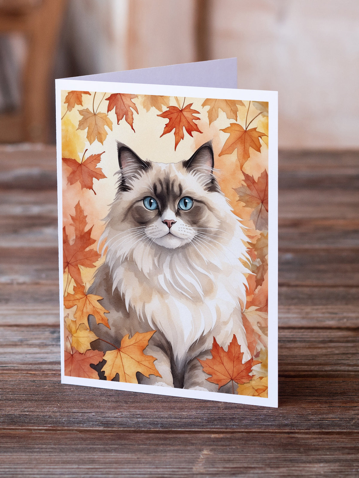 Caroline's Treasures Ragdoll Cat in Fall Leaves Greeting Cards Pack of 8 Blank Cards with Envelopes Whimsical A7 Size - image 2