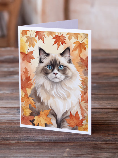Caroline's Treasures Ragdoll Cat in Fall Leaves Greeting Cards Pack of 8 Blank Cards with Envelopes Whimsical A7 Size - image 2