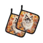 Caroline's Treasures Ragdoll Cat in Fall Leaves Pair of Pot Holders Kitchen Heat Resistant Pot Holders Sets Oven Hot