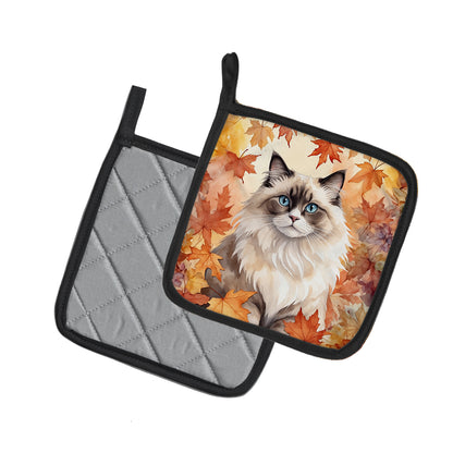 Caroline's Treasures Ragdoll Cat in Fall Leaves Pair of Pot Holders Kitchen Heat Resistant Pot Holders Sets Oven Hot - image 2
