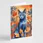Caroline's Treasures Russian Blue Cat in Fall Leaves Greeting Cards Pack of 8 Blank Cards with Envelopes Whimsical A7