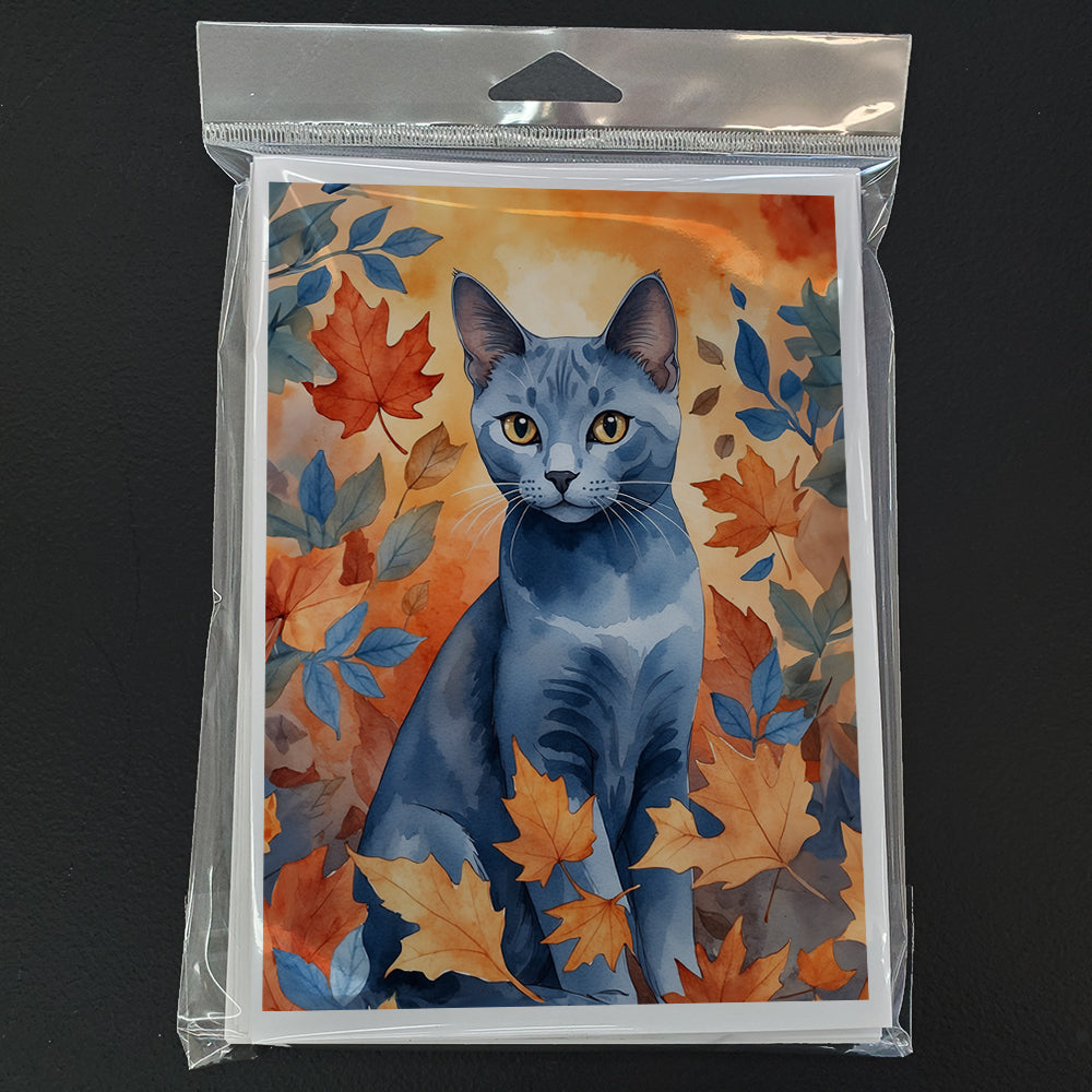 Caroline's Treasures Russian Blue Cat in Fall Leaves Greeting Cards Pack of 8 Blank Cards with Envelopes Whimsical A7 - image 3