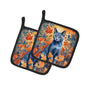 Caroline's Treasures Russian Blue Cat in Fall Leaves Pair of Pot Holders Kitchen Heat Resistant Pot Holders Sets Oven