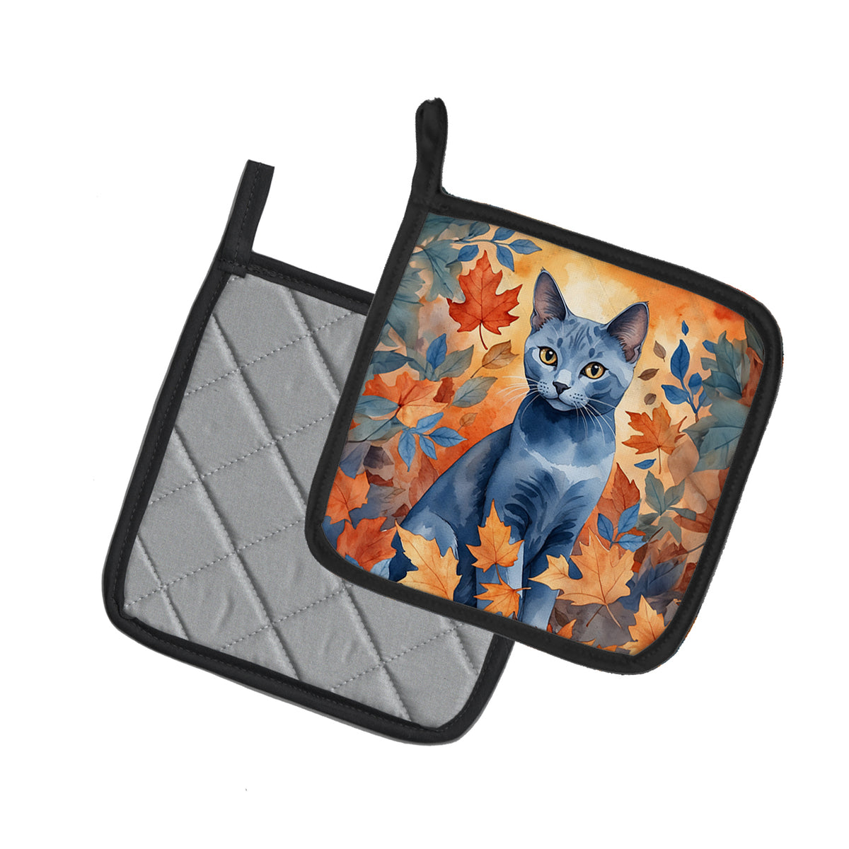 Caroline's Treasures Russian Blue Cat in Fall Leaves Pair of Pot Holders Kitchen Heat Resistant Pot Holders Sets Oven - image 2