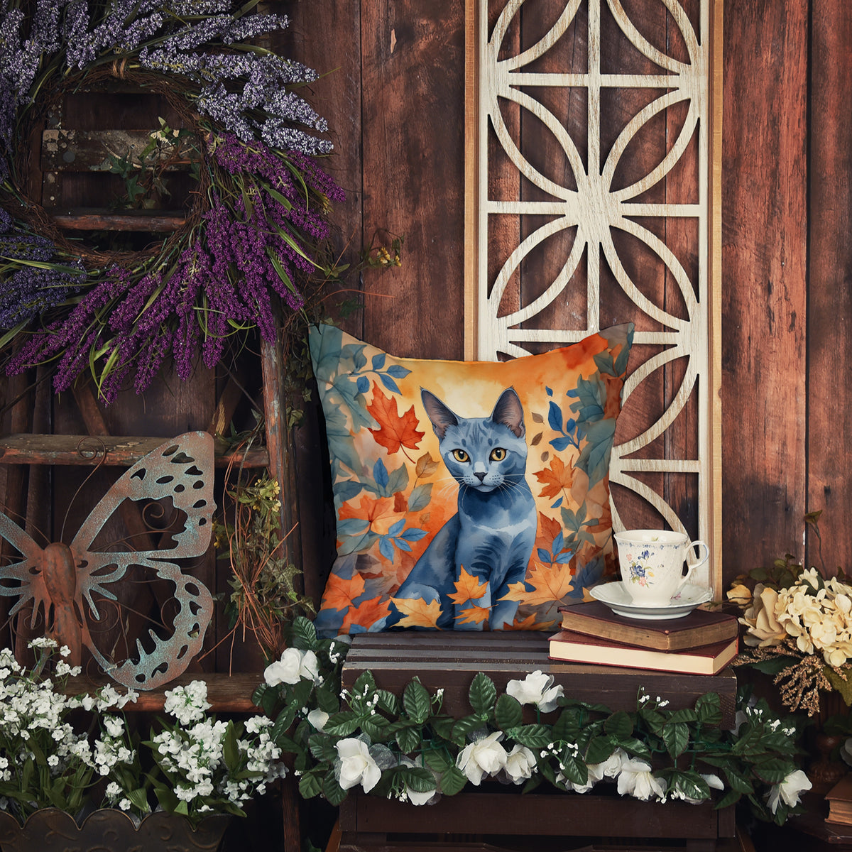 Caroline's Treasures Russian Blue Cat in Fall Leaves Throw Pillow Machine Washable, Indoor Outdoor Decorative Pillow - image 5