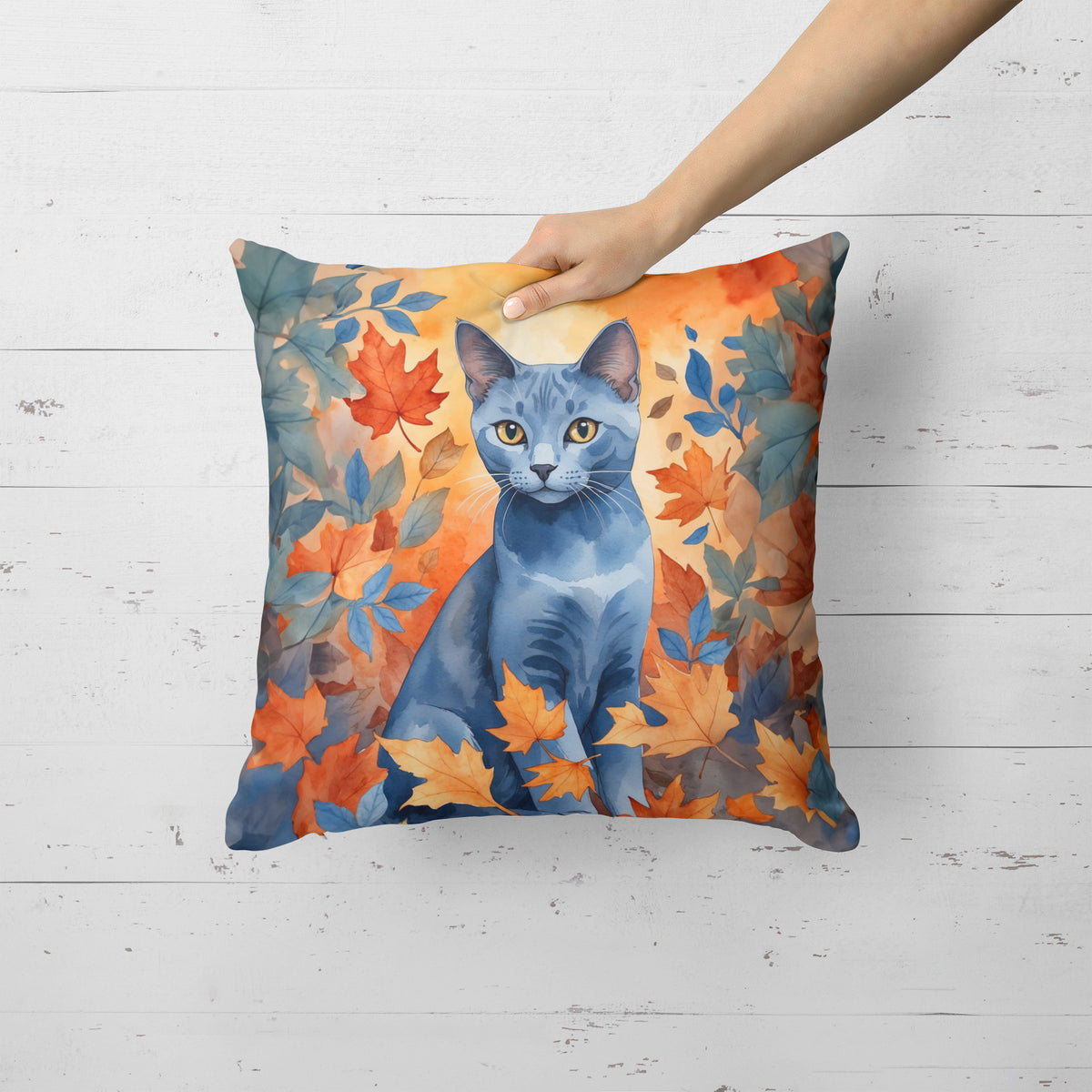 Caroline's Treasures Russian Blue Cat in Fall Leaves Throw Pillow Machine Washable, Indoor Outdoor Decorative Pillow - image 2
