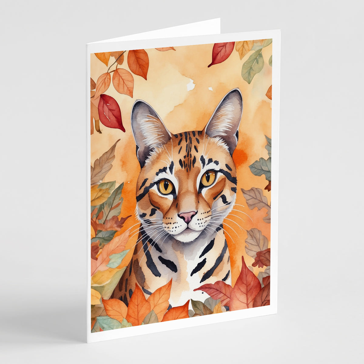 Caroline's Treasures Safari Cat in Fall Leaves Greeting Cards Pack of 8 Blank Cards with Envelopes Whimsical A7 Size
