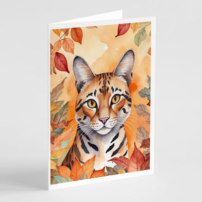 Caroline's Treasures Safari Cat in Fall Leaves Greeting Cards Pack of 8 Blank Cards with Envelopes Whimsical A7 Size