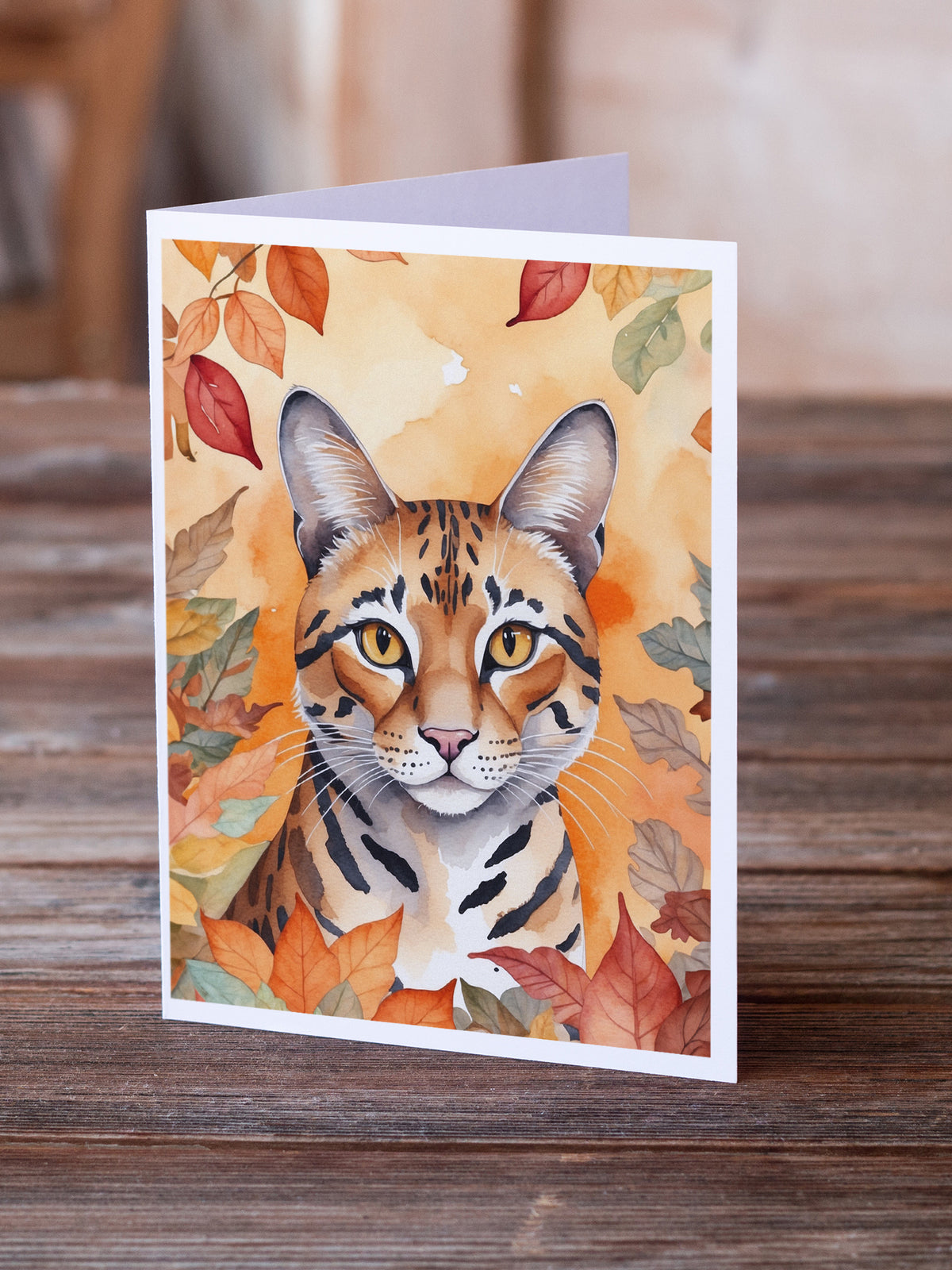 Caroline's Treasures Safari Cat in Fall Leaves Greeting Cards Pack of 8 Blank Cards with Envelopes Whimsical A7 Size - image 2
