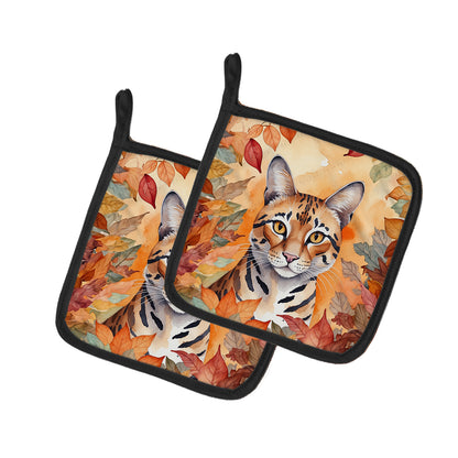 Caroline's Treasures Safari Cat in Fall Leaves Pair of Pot Holders Kitchen Heat Resistant Pot Holders Sets Oven Hot