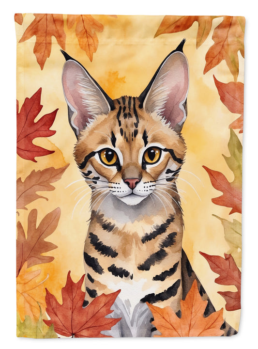 Caroline's Treasures Savannah Cat in Fall Leaves House Flag Large Porch Sleeve Pole Decorative Outside Yard Banner