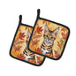 Caroline's Treasures Savannah Cat in Fall Leaves Pair of Pot Holders Kitchen Heat Resistant Pot Holders Sets Oven Hot