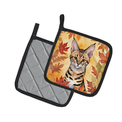 Caroline's Treasures Savannah Cat in Fall Leaves Pair of Pot Holders Kitchen Heat Resistant Pot Holders Sets Oven Hot - image 2