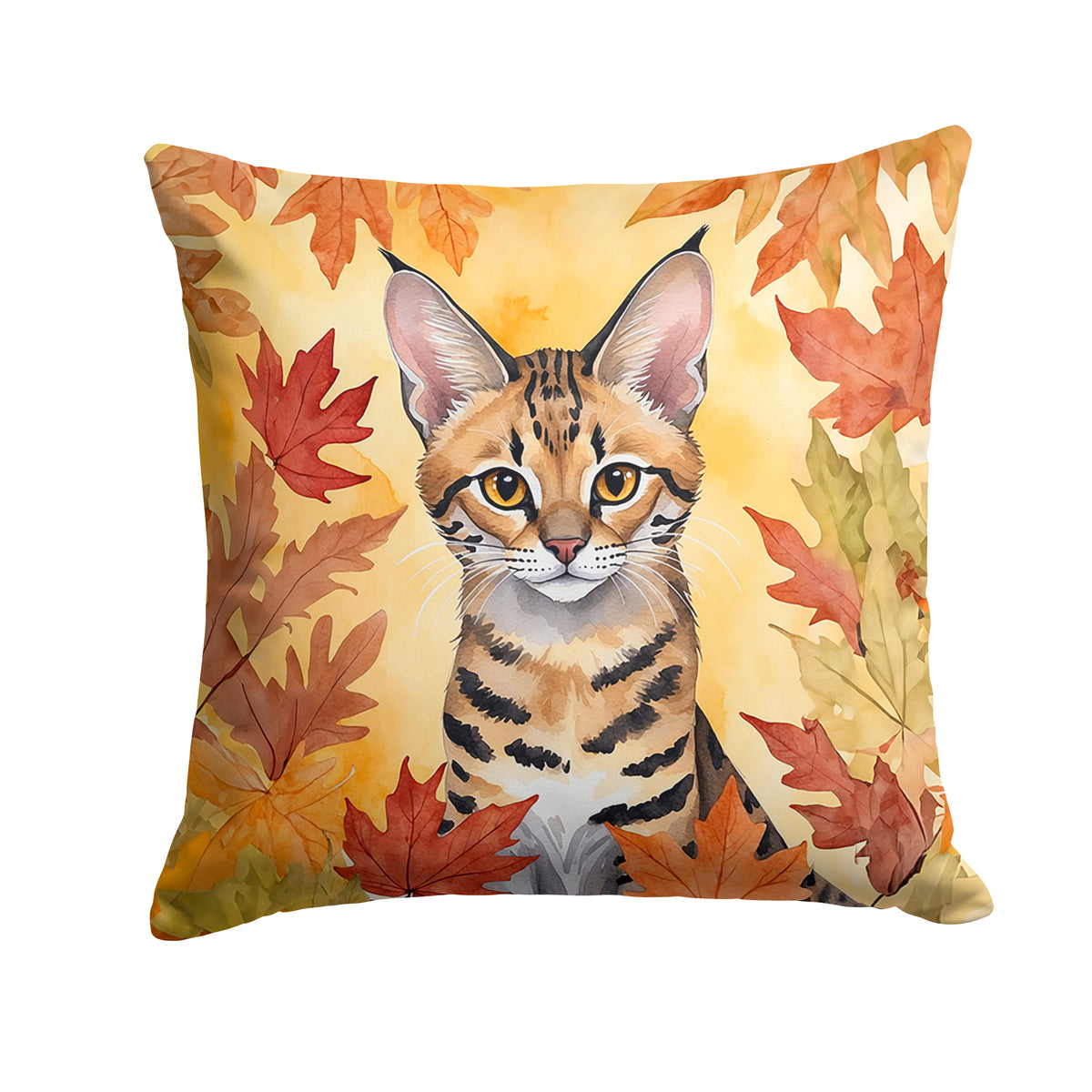 Caroline's Treasures Savannah Cat in Fall Leaves Throw Pillow Machine Washable, Indoor Outdoor Decorative Pillow for