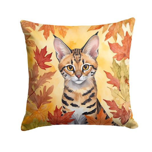 Caroline's Treasures Savannah Cat in Fall Leaves Throw Pillow Machine Washable, Indoor Outdoor Decorative Pillow for